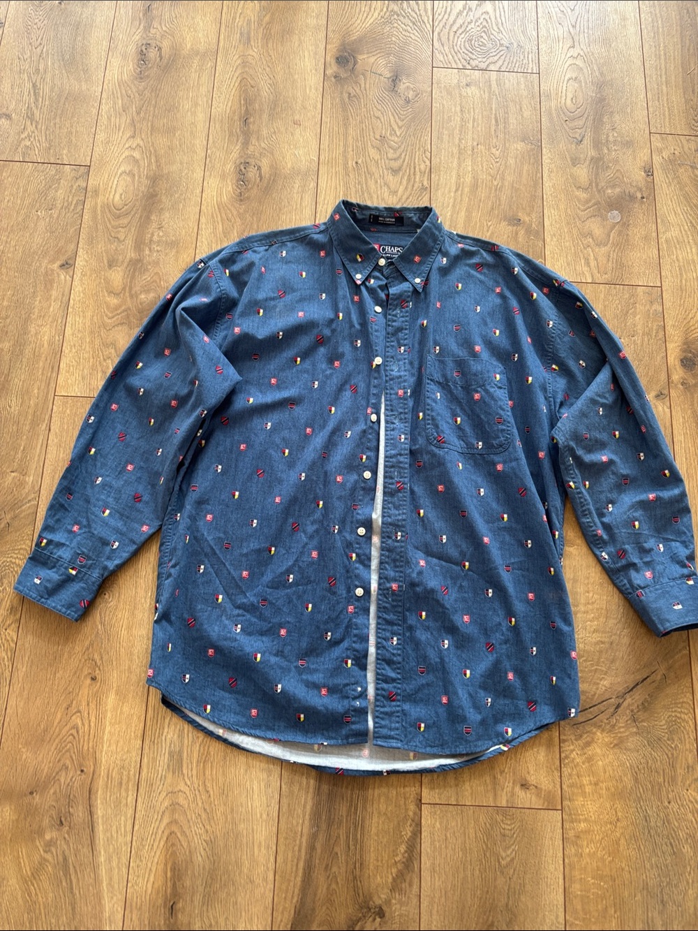 Ralph Lauren Vintage Navy Button-Down Shirt with Red and Yellow Emblems Crest